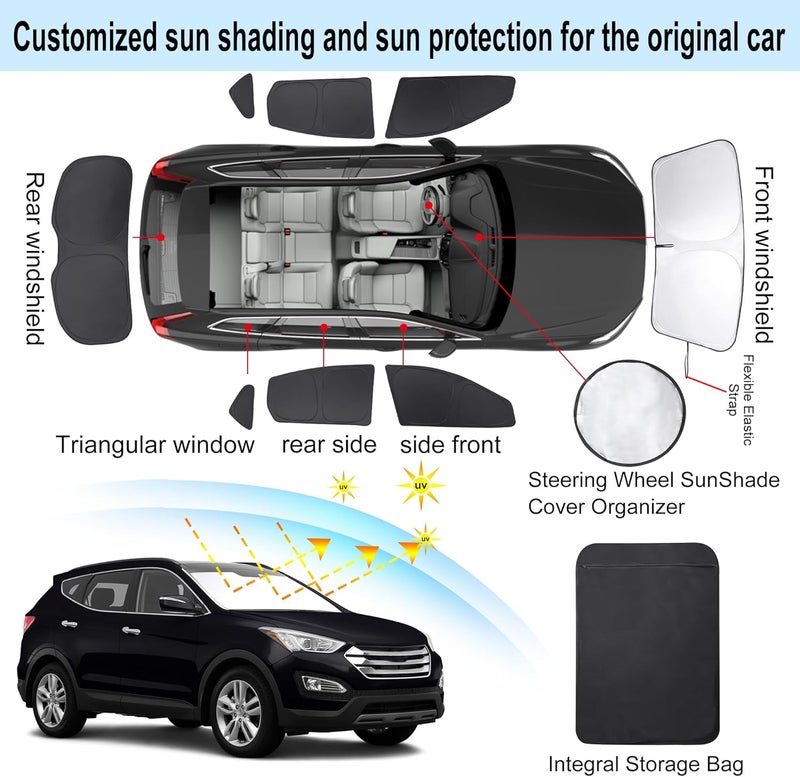TINGLU Window Shades for Hyundai Santa Fe 2013-2018 Accessories Car Side Full Windows Rear Triangular Windshield Sun Shade Sun UV Rays & Privacy Protection for Camping,Napping,and Relaxing 8PCS - Image 3